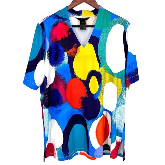 NEW NWOT Ali Miles Sz Large Stretchy Abstract Wearable Art to Wear Shirt Top - Picture 1 of 9